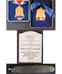 Percy Nicklins 1933-34 Moncton Hawks Allan Cup Championship Medal and Award Collection of 4 with Family LOA