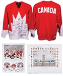 Paul Hendersons 1972 Canada-Russia Series 30th Anniversary Team-Signed Jersey Plus Two 1972 Team Canada Team-Signed Lithographs with His Signed LOA