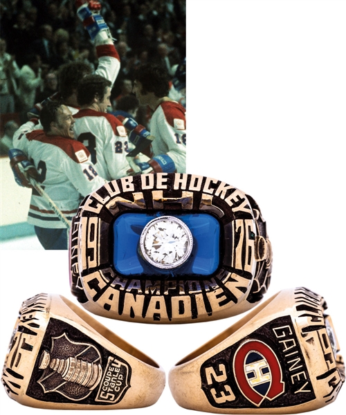 Bob Gaineys 1975-76 Montreal Canadiens Stanley Cup Championship 10K Gold and Diamond Ring from His Personal Collection with His Signed LOA