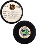 Gil Perreault’s Buffalo Sabres February 8th 1974 Goal Puck from the NHL Goal Puck Program - Season Goal #11 of 18 / Career Goal #103 of 512