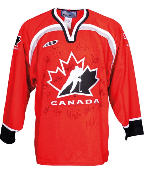 Bob Gaineys 1998 Nagano Winter Olympics Team Canada Team-Signed Jersey by 21 Including Gretzky, Brodeur, Roy and Bourque from His Personal Collection with His Signed LOA