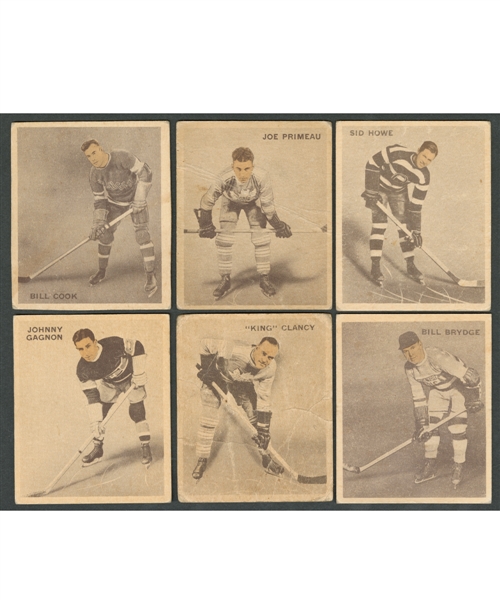 1933-34 World Wide Gum Ice Kings (V357) Hockey Card Collection of 27 Including #13 Clancy, #30 Cook RC, #40 Primeau RC and #72 Howe RC Plus Clarence "Happy" Day Premium Photo