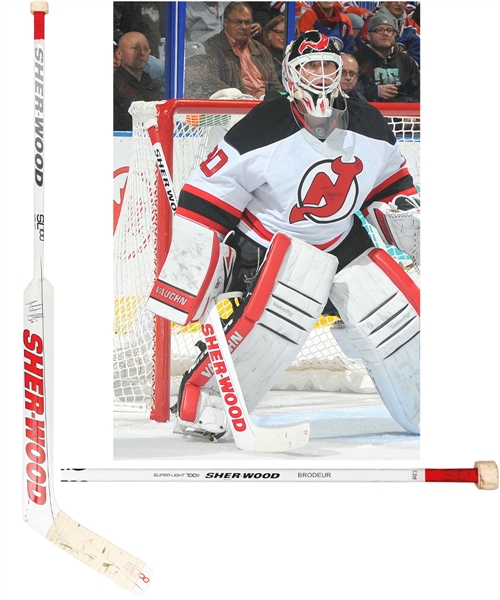 Martin Brodeurs 2013-14 New Jersey Devils Signed Sher-Wood SL700 Game-Used Stick with LOA - Photo-Matched!