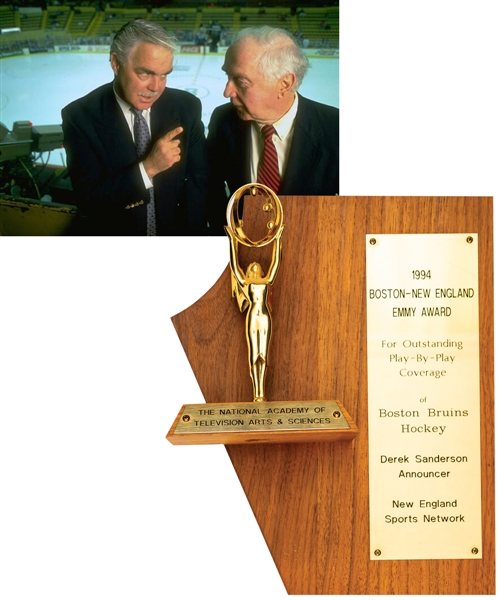 Derek Sandersons 1994 Emmy Award for Outstanding Play-by-Play Coverage of Boston Bruins Hockey from His Personal Collection with His Signed LOA
