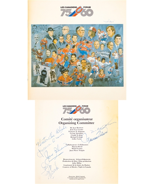 Montreal Canadiens 75th Anniversary Dream Team Program Signed By 7 Including Deceased HOFers Plante, Harvey, Blake, Richard, Beliveau and Moore from George Springates Collection with Family LOA