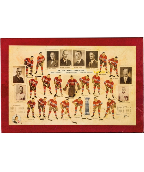 Elmer Lachs 1945-46 Stanley Cup Champions Montreal Canadiens Celluloid Team Photo with His Signed LOA