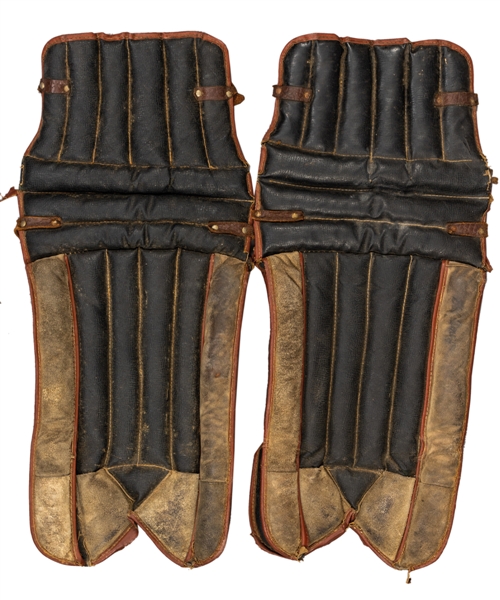 Vintage Circa 1920s Black Leather Goalie Pads