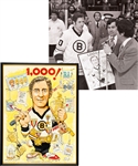 Jean Ratelles Boston Bruins Framed Display Collection of 3 Including 1,000th NHL Game Presentational Framed Original Artwork with His Signed LOA