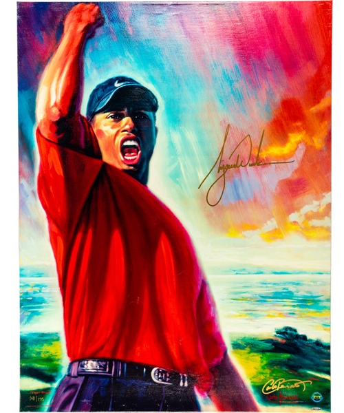 Tiger Woods Signed Limited-Edition "Tiger Roars" Litho on Canvas #141/175 with UDA COA