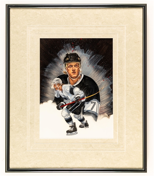 Tomas Sandstrom Los Angeles Kings Framed Original 1991-92 Upper Deck Hockey Card Artwork by Steve Cusano (18 ½” x 22 ½”) 