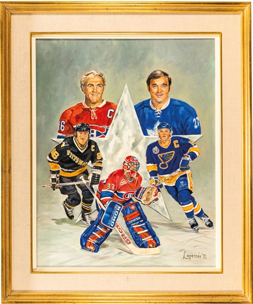 Original Framed Painting Artwork by Michel Lapensee Used for the Montreal Forum 1993 NHL All-Star Game Program (30 1/2" x  36 1/2")