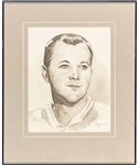 Doug Harvey Original Framed Artwork by Michel Lapensee Used for the Montreal Canadiens 75th Anniversary Dream Team Program (13" x 16")