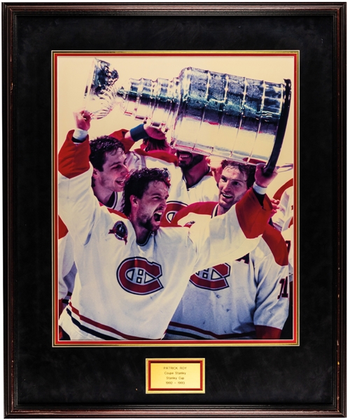 Patrick Roy 1992-93 Montreal Canadiens Stanley Cup Framed Photo Display from the Montreal Canadiens Archives (28 ¼” x 34 1/8”)