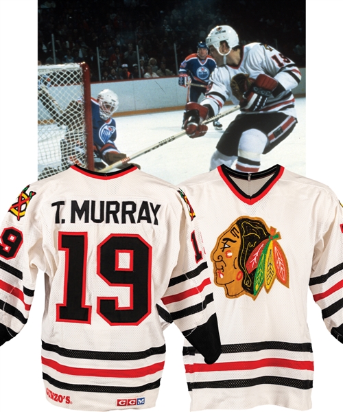Troy Murrays 1984-85 Chicago Black Hawks Game-Worn Jersey - Team Repairs!
