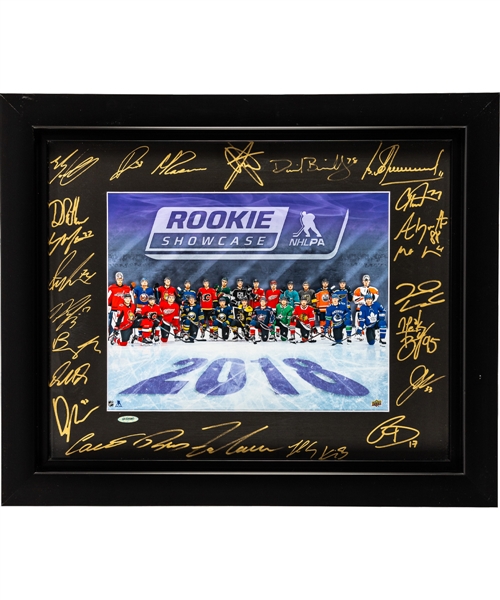 2018 NHLPA Rookie Showcase Multi-Signed Framed Display from Upper Deck - Carter Hart, Nick Suzuki, Brady Tkachuk and Others