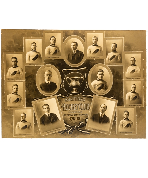 Ottawa Munitions 1917-18 Ottawa City League Champions Cabinet Team Photo with HOFer Frank Boucher (12” x 16”) 