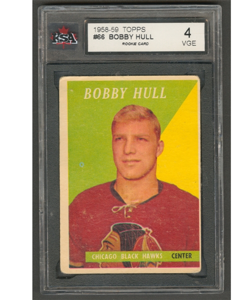 1958-59 Topps Hockey Card #66 HOFer Bobby Hull Rookie - Graded KSA 4
