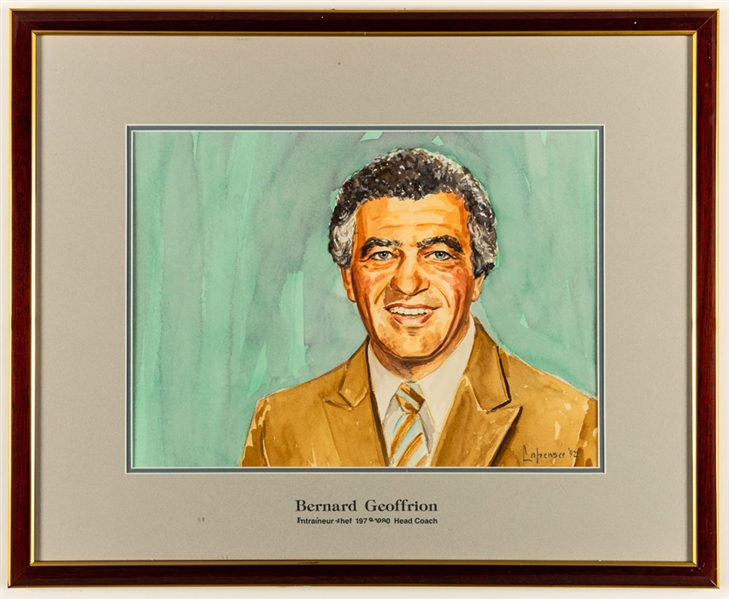 Bernard Geoffrion 1979-80 Montreal Canadiens Head Coach Original Michel Lapensee Painting Framed Display from the Montreal Forum (19" x 23")