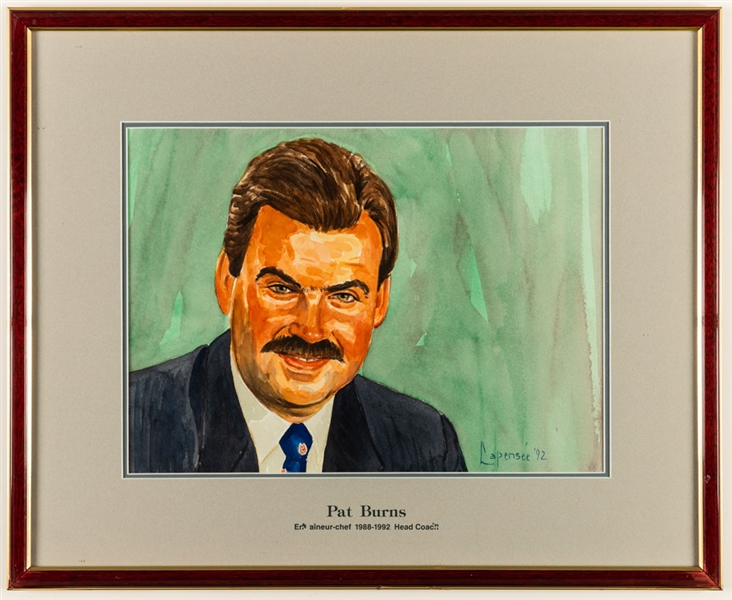 Pat Burns 1988-92 Montreal Canadiens Head Coach Original Michel Lapensee Painting Framed Display from the Montreal Forum (19" x 23")