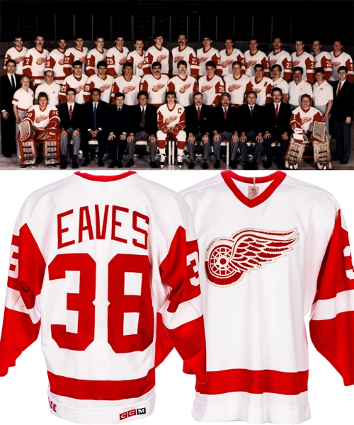 Murray Eaves 1987-88 Detroit Red Wings Game-Worn Jersey - Team Repairs!