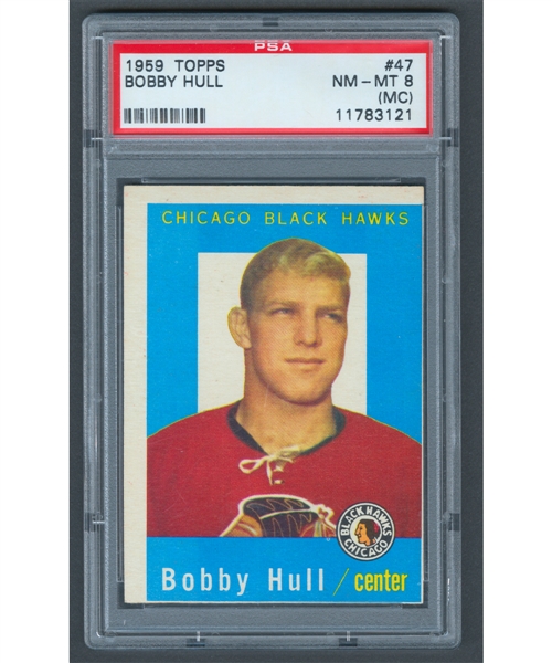 1959-60 Topps Hockey Card #47 HOFer Bobby Hull - Graded PSA 8 (MC)