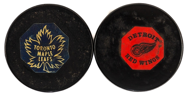 Toronto Maple Leafs and Detroit Red Wings 1969-77 Converse NHL Game Pucks 