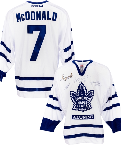 Lanny McDonalds Circa 2010 Toronto Maple Leafs "Legends of Hockey Game" Multi-Signed Game-Worn Jersey from His Personal Collection with His Signed LOA