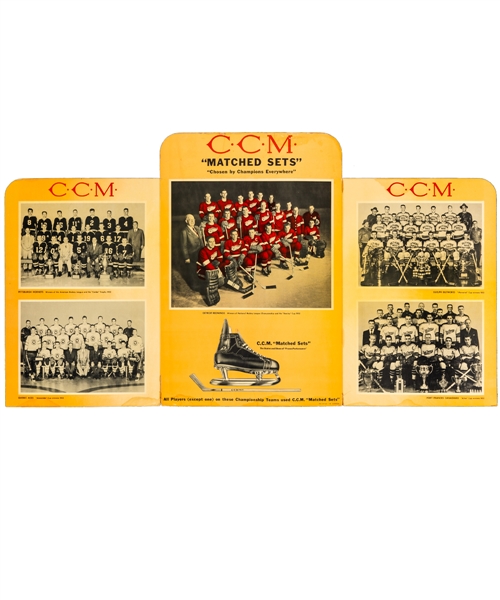 Detroit Red Wings 1951-52 Stanley Cup Champions CCM "Matched Sets" Hockey Skates Three-Panel Advertising Store Display (24" x 43") 