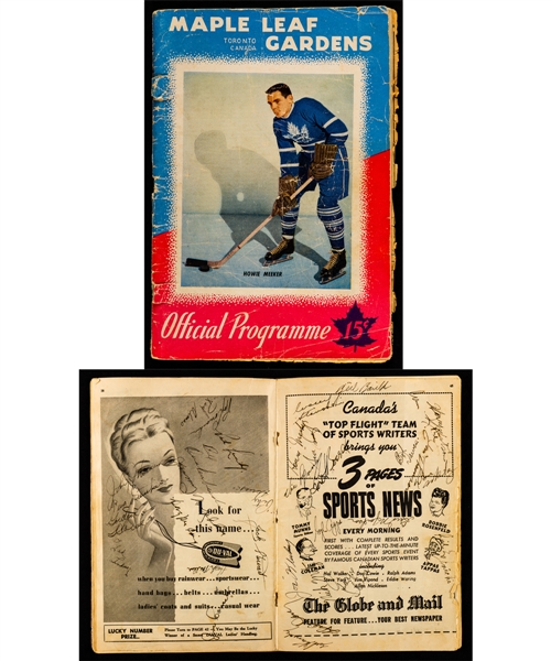 April 5th 1947 Maple Leafs Gardens Program for Semifinals Series Clinching Game #5 Team-Signed by Toronto Maple Leafs and Detroit Red Wings Including Bill Barilko and 14 Deceased HOFers