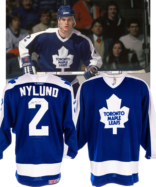 Gary Nylunds 1984-85 Toronto Maple Leafs Signed Game-Worn Jersey - Numerous Team Repairs! - Photo-Matched!