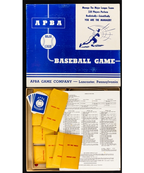 APBA 1957 Major League Baseball Game with Players Cards in Original Box and Original Dated Shipping Box Plus Assorted Tickets and Publications
