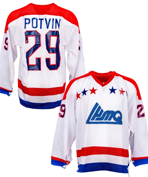 Felix Potvins 1991 Chrysler Cup Challenge Junior Hockey All-Star Game OHL vs QMJHL Game-Worn Jersey from His Personal Collection with His Signed LOA 