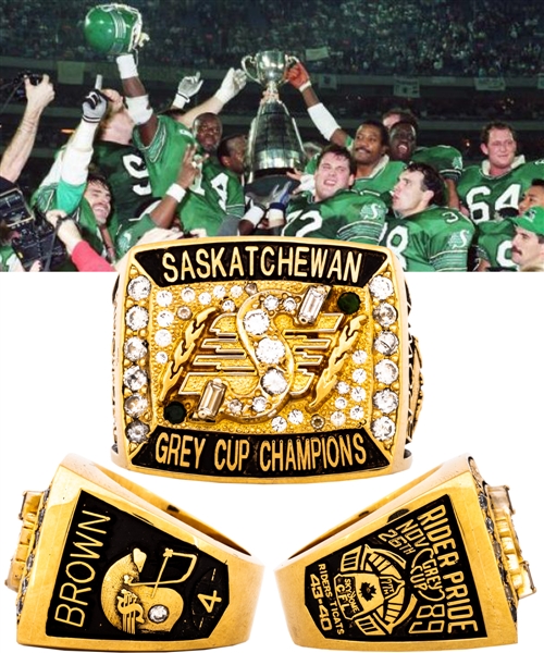 Albert Browns 1989 Saskatchewan Roughriders Grey Cup Championship 10K Gold and Diamond Ring