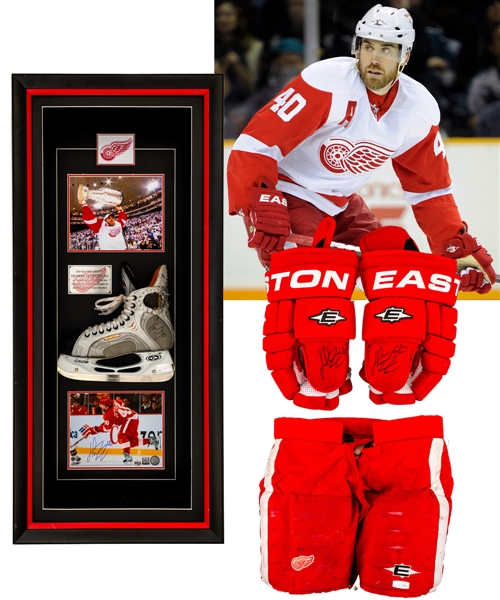 Henrik Zetterberg Detroit Red Wings 2007-08 Easton Game-Used Pants (Photo-Matched), 2007-08 Easton Signed Game-Used Skate and 2010-11  Easton Signed Game-Used Gloves (Photo-Matched) with Team COAs