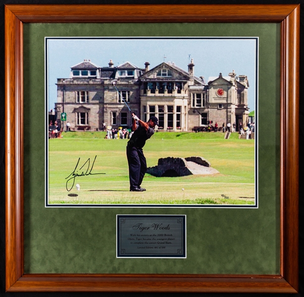 Tiger Woods Signed 2000 British Open Limited-Edition Framed Photo #481/500 from UDA - Youngest Career Grand Slam Player (27” x 28”) 