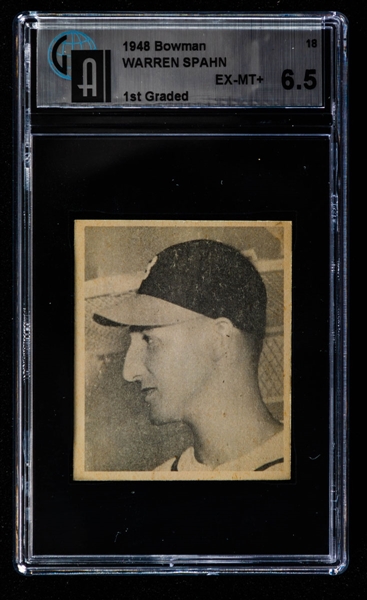 1948 Bowman Baseball Card #18 HOFer Warren Spahn Rookie - Graded GAI 6.5