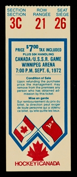 1972 Canada-Russia Series Game 3 Ticket Stub from Winnipeg Arena (Blue Variation)