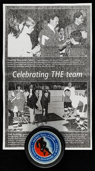 September 28th 1997 Ceremonial Face-Off Used Puck for 25th Reunion Intra-Squad Game of Team Canada 1972 Held at Maple Leaf Gardens with Provenance