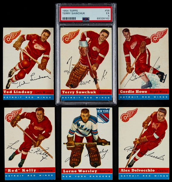 1954-55 Topps Hockey Complete 60-Card Set Including #58 HOFer Terry Sawchuk (Graded PSA 5)