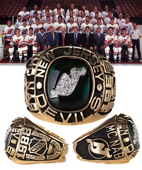 Max McNabs 1987-88 New Jersey Devils Patrick Division Playoff Champions 14K Gold and Diamond Ring with Family LOA