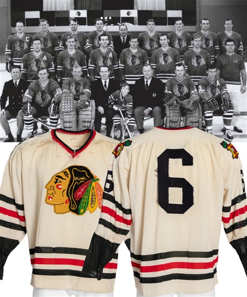 Paul Shmyrs 1967-69 CPHL/CHL Dallas Black Hawks Game-Worn Alternate Captains Jersey - Chicago Black Hawks Farm Team - Hammed with Wear! - 30+ Team Repairs!