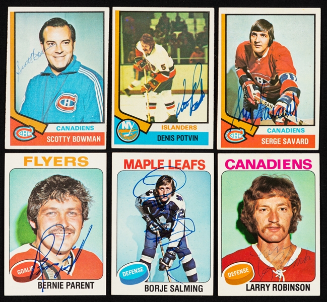 1974-75 and 1975-76 Topps Hockey Signed Hockey Cards (179) Including Scotty Bowman Rookie, Denis Potvin Rookie, Borje Salming, Bernie Parent and Numerous HOFers