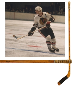 Stan Mikitas Mid-to-Late-1960s Chicago Black Hawks Signed Northland Custom Pro "Banana Hook" Game-Used Stick