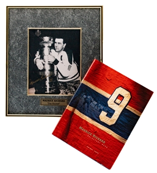 Deceased HOFer Maurice Richard Montreal Canadiens Signed Stanley Cup Framed Photo Plus Multi-Signed "Maurice Richard - Reluctant Hero" Coffee Table Book with Beliveau, H. Richard and Lafleur with LOA 