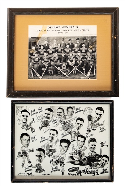 Oshawa Generals 1938-39 and Calgary RCAF Mustangs 1944-45 Framed Team Photos Collection of 2
