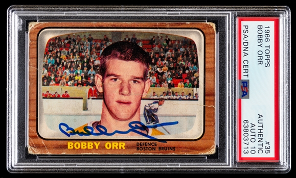 1966-67 Topps Hockey #35 HOFer Bobby Orr Signed Rookie Card (Card Graded PSA Authentic - PSA/DNA Certified Auto Graded 10)