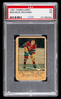 1951-52 Parkhurst Hockey Card #4 HOFer Maurice Richard Rookie - Graded PSA 1