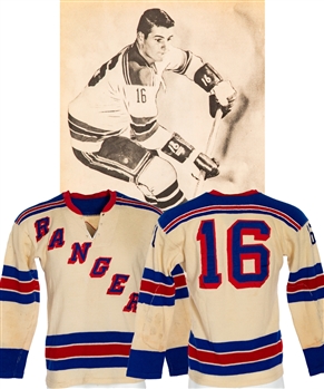 Rod Gilberts 1961-62 New York Rangers Game-Worn Rookie Season Jersey with MeiGray LOA and COR - Nice Game-Wear! - Numerous Team Repairs! - Photo-Matched! (Barry Meisel Collection)
