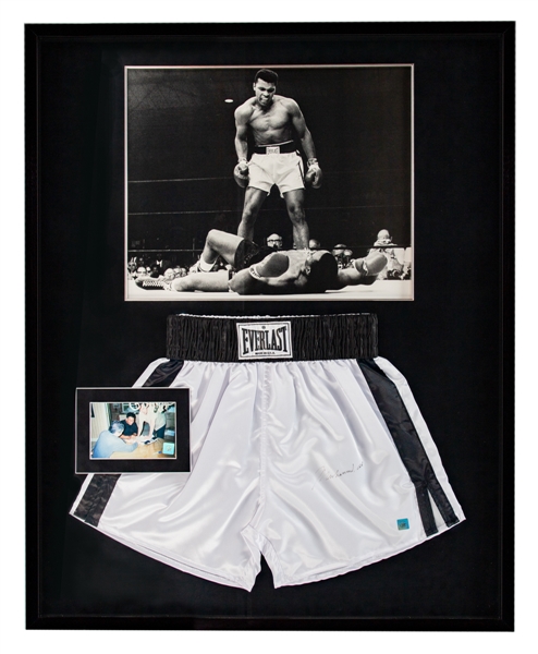Muhammad Ali Signed Framed "Ali vs Liston" Everlast Boxing Trunks Display with JSA Auction LOA (33 1/2" x 41 1/2")