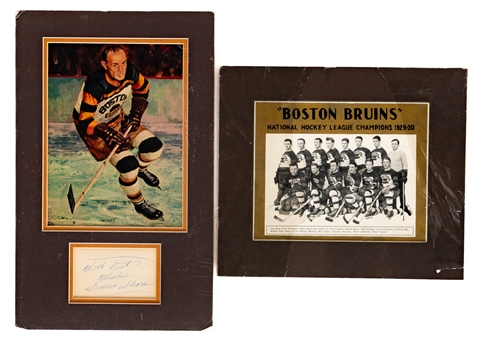 Deceased HOFer Eddie Shore Boston Bruins Signed Cut Display and Bruins 1929-30 Team Picture 